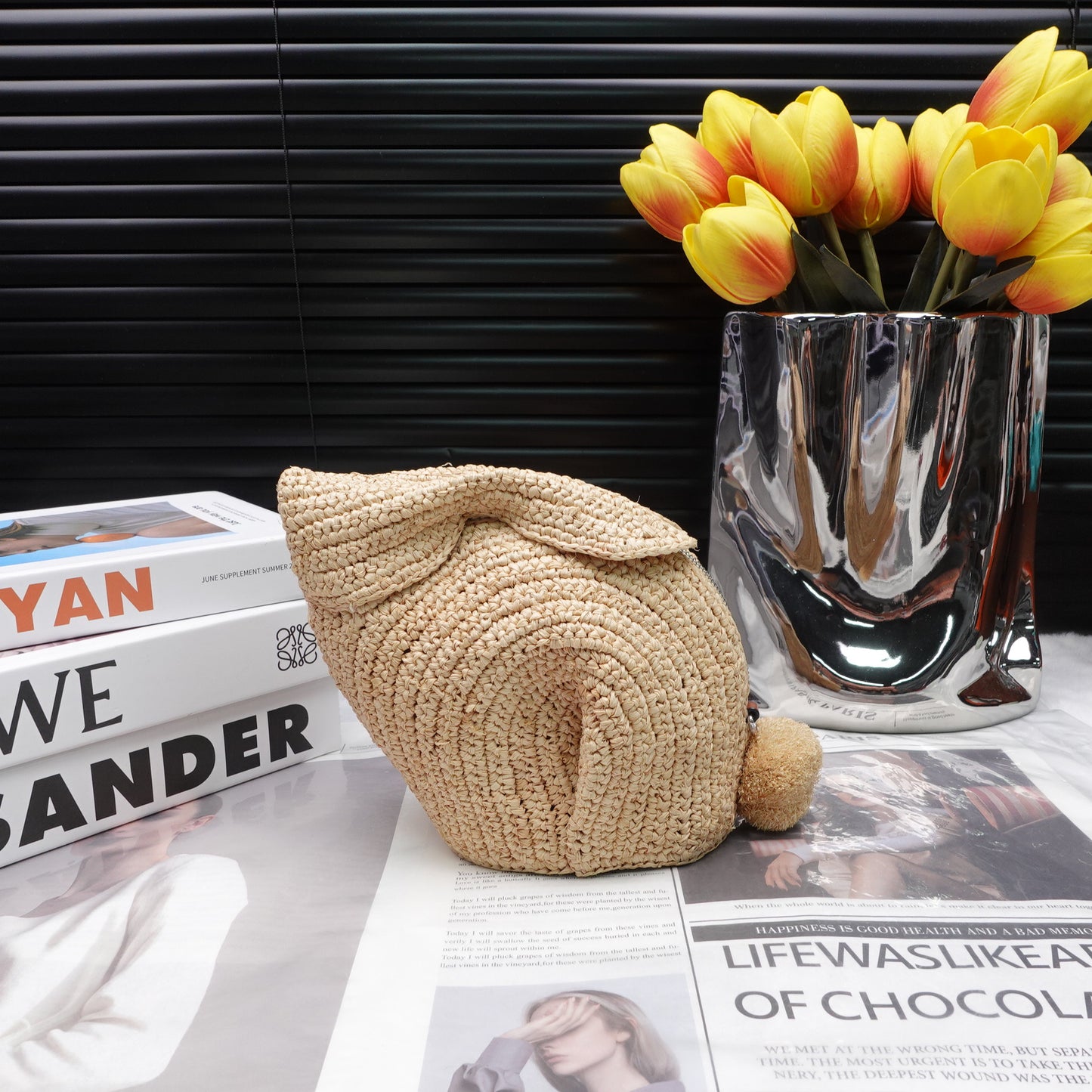 Pre-owned Loewe Bunny Raffia Shoulder Bag