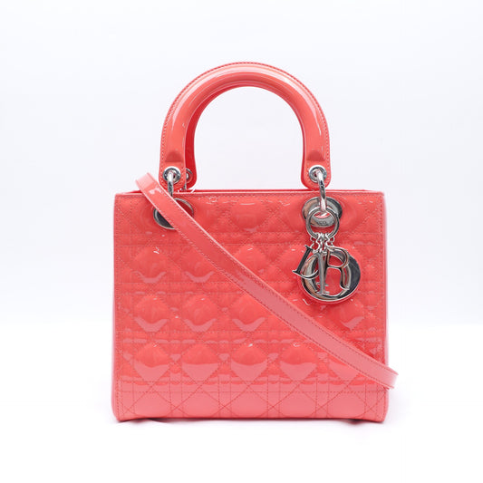 Pre-owned Dior Lady Dior Medium Pink Patent Shoulder Bag