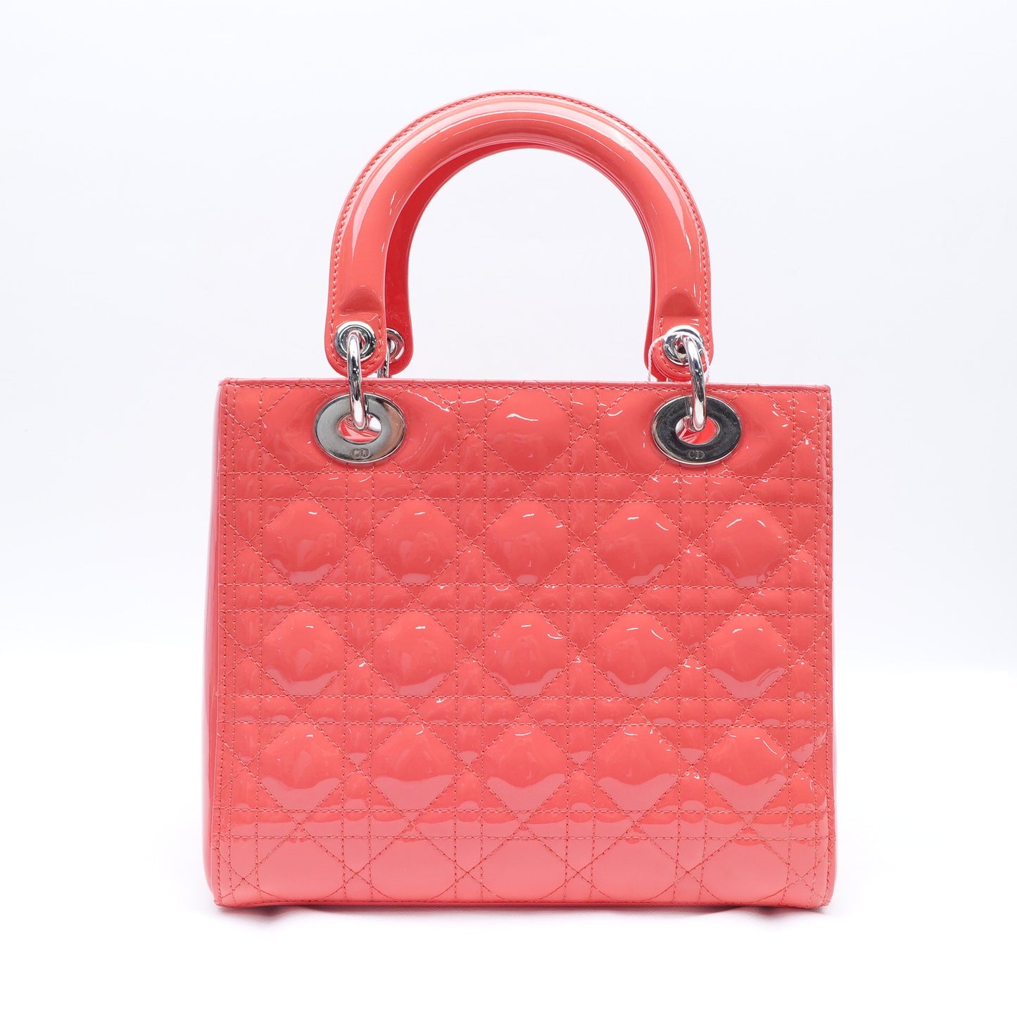 Pre-owned Dior Lady Dior Medium Pink Patent Shoulder Bag