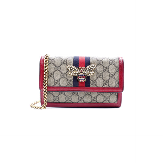 Pre-owned Gucci Queen Margaret WOC Red Coated Canvas Shoulder Bag