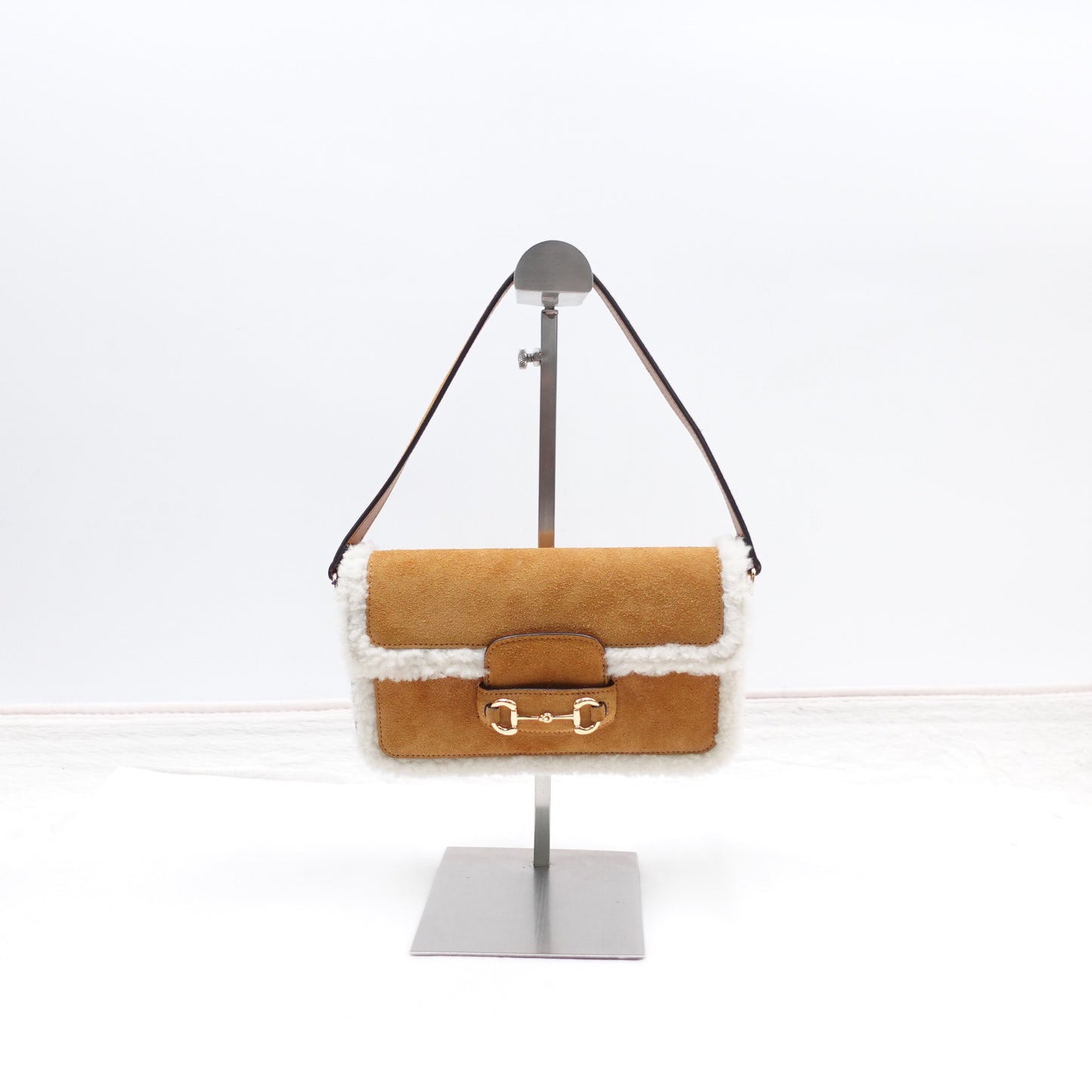 Pre-owned Gucci Horsebit 1955 Brown Suede&Lambskin Shoulder Bag