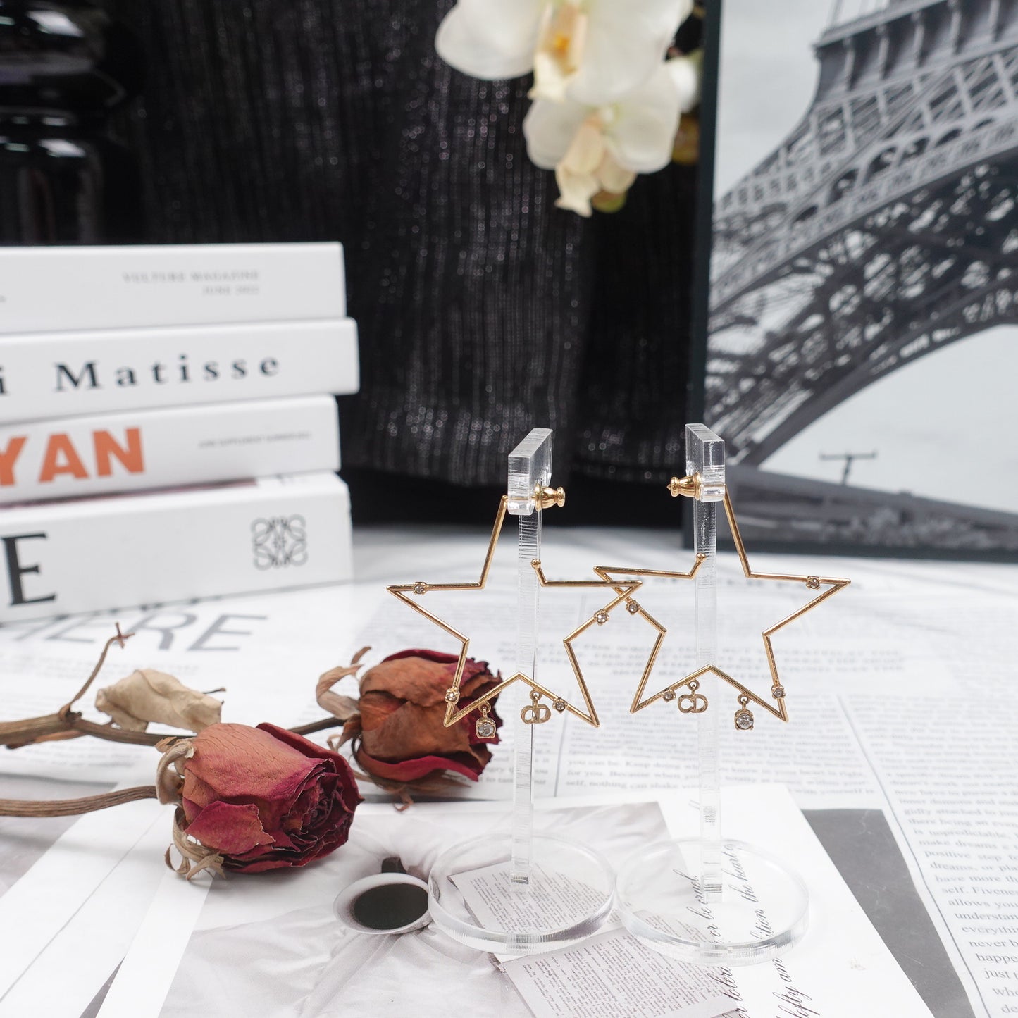 Pre-Owned Dior Gold Star Hoop Earrings