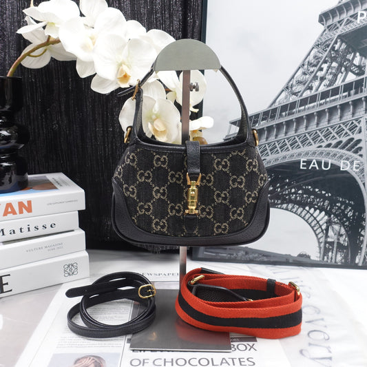 Pre-owned Gucci Jacket 1961 Small Black Canvas&Calfskin Shoulder Bag
