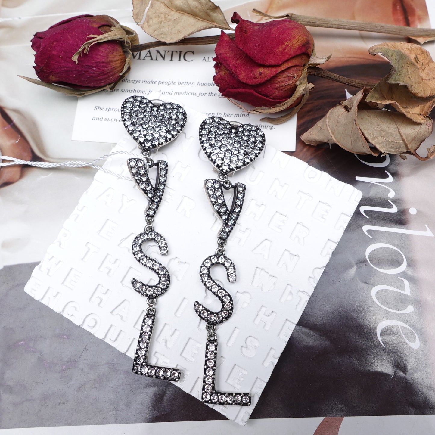 Pre-Owned Saint Laurent Crystal Silver Letter Earrings