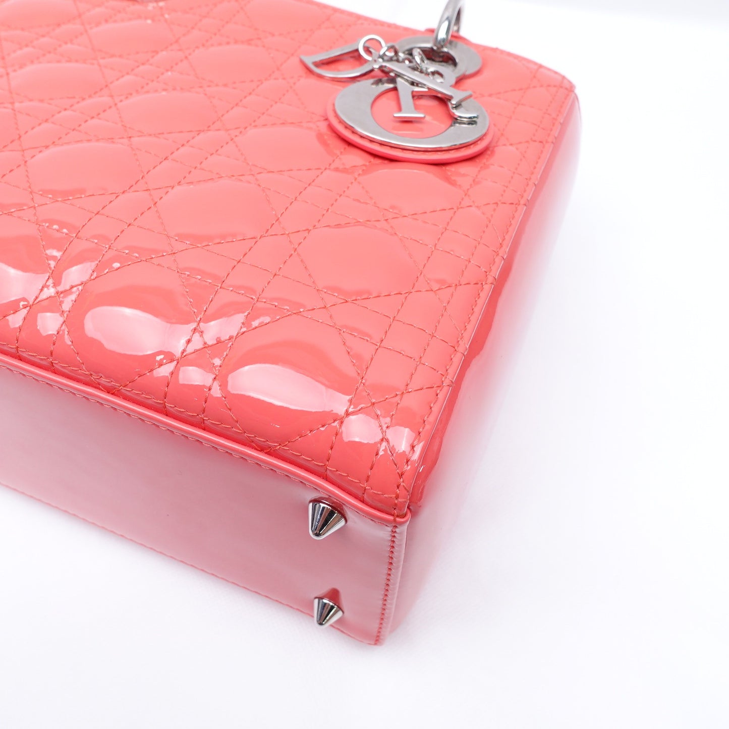 Pre-owned Dior Lady Dior Medium Pink Patent Shoulder Bag
