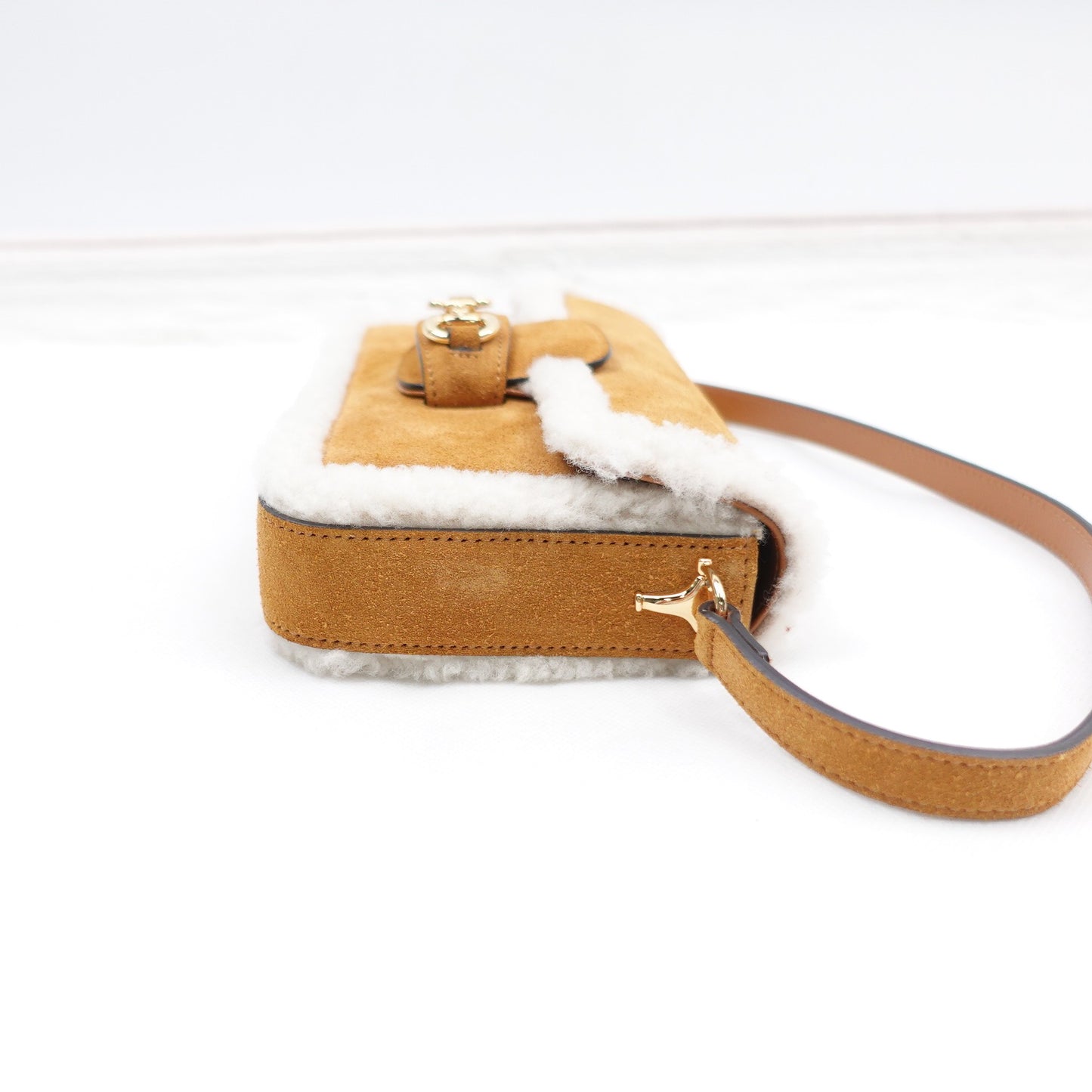 Pre-owned Gucci Horsebit 1955 Brown Suede&Lambskin Shoulder Bag