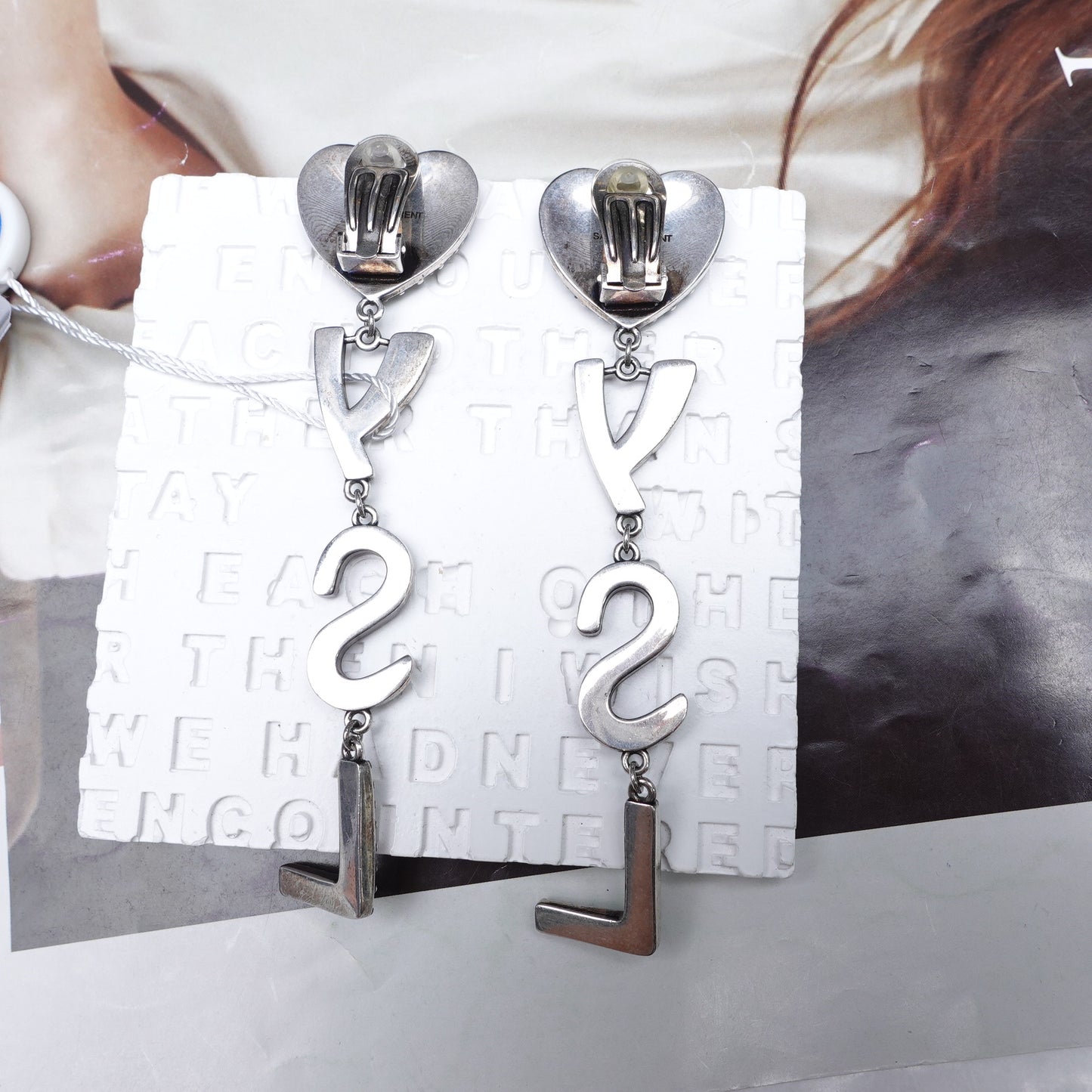 Pre-Owned Saint Laurent Crystal Silver Letter Earrings