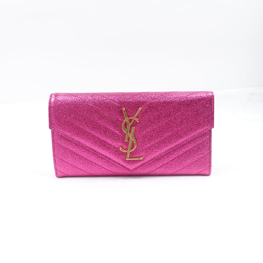 Pre-owned Saint Laurent Monogramme Pink Calfskin Wallet