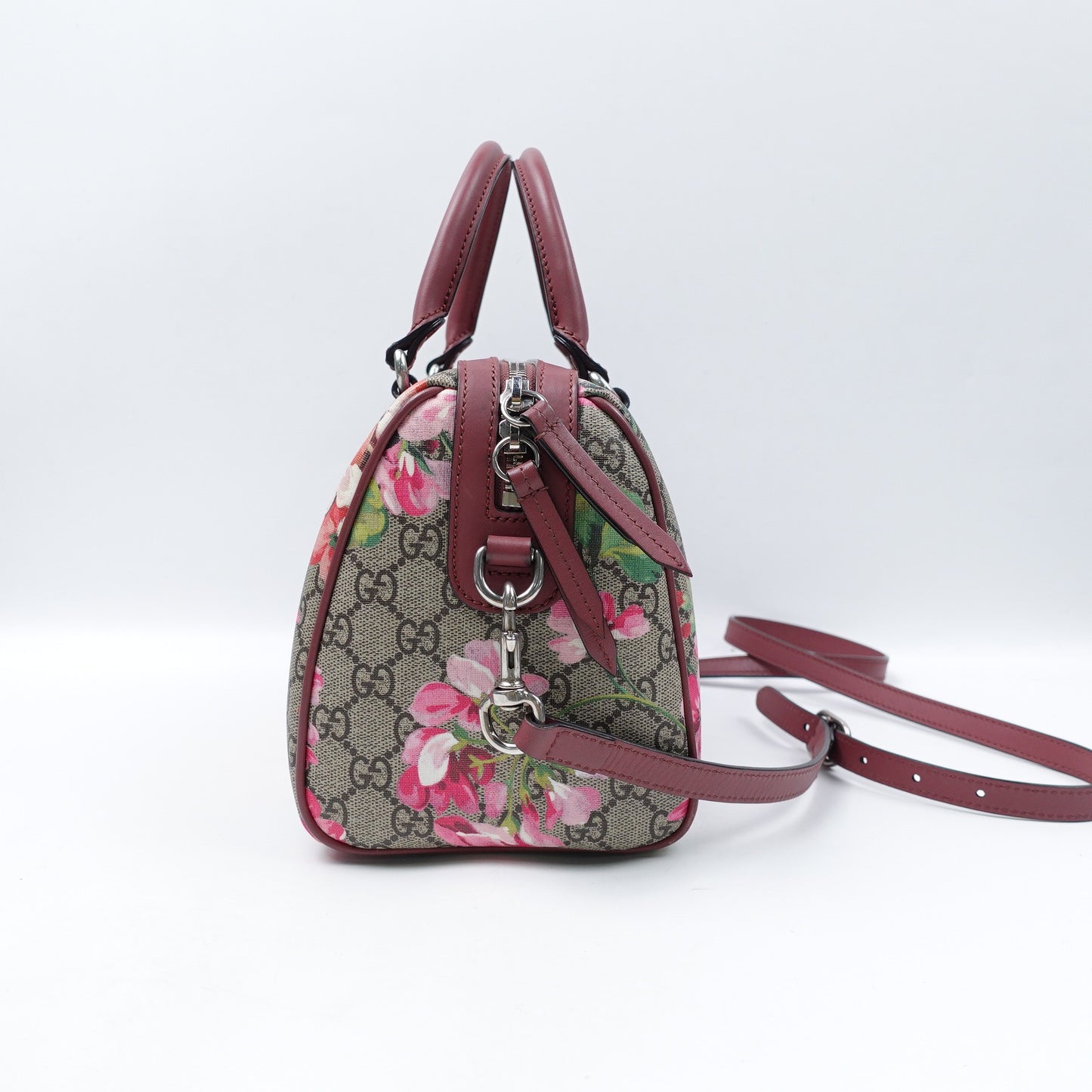 Pre-owned Gucci Boston Monogram&Flower Coated Canvas Shoulder Bag