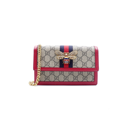 Pre-owned Gucci Queen Margaret WOC Monogram&Red Coated Canvas Shoulder Bag
