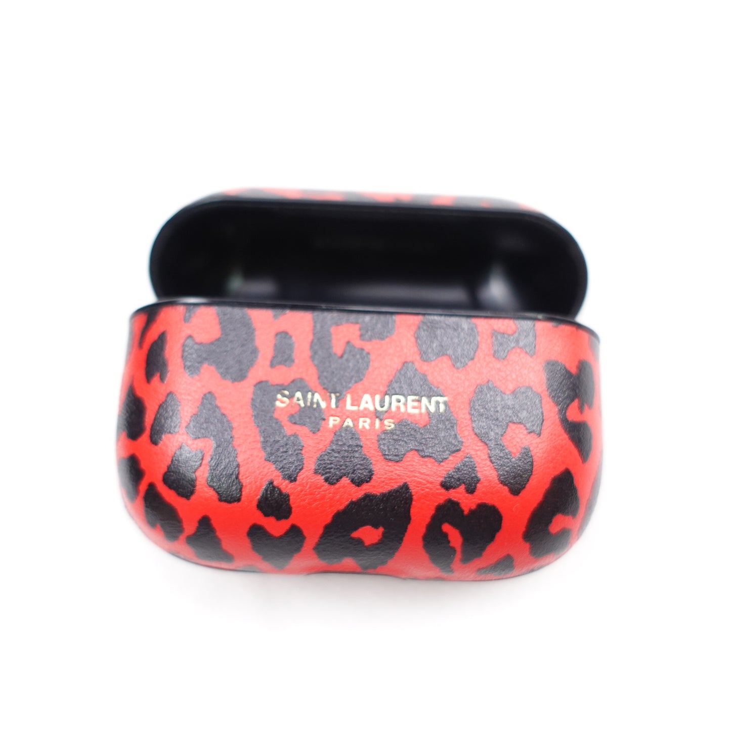 Pre-owned Saint Laurent Leopard Red Calfskin Airpods Case