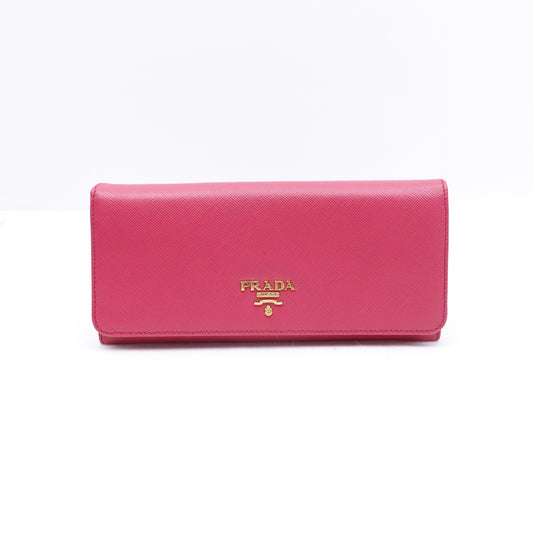 Pre-owned Prada Safiano Pink Calfskin Long Wallet