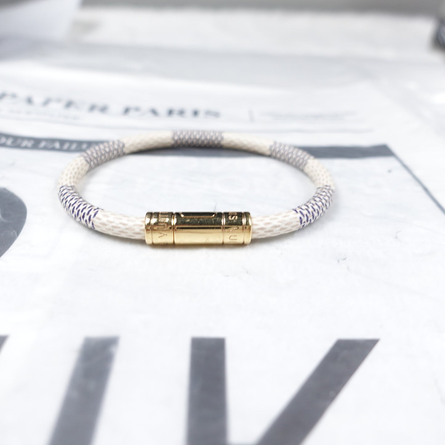 Pre-Owned Louis Vuitton Azur Gold Tone Coated Canvas Bracelet