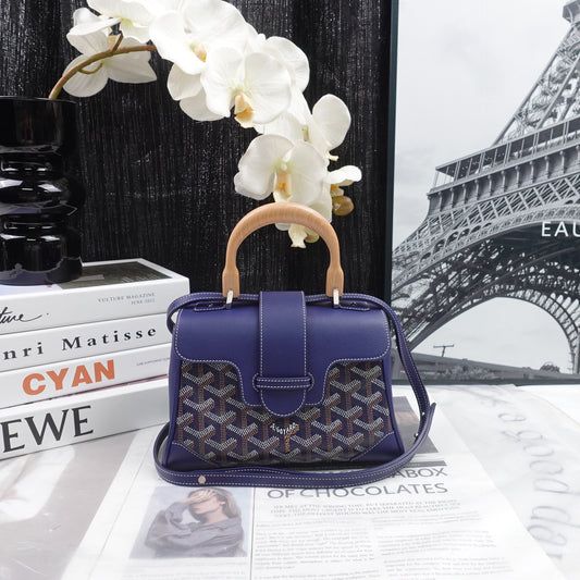 Pre-Owned Goyard Saigon Blue&Monogram Coated Canvas&Calfskin Shoulder Bag