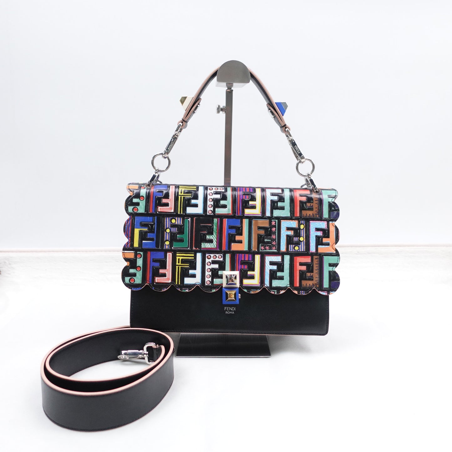 Pre-Owned Fendi KAN I Multicolored Calfskin Shoulder Bag
