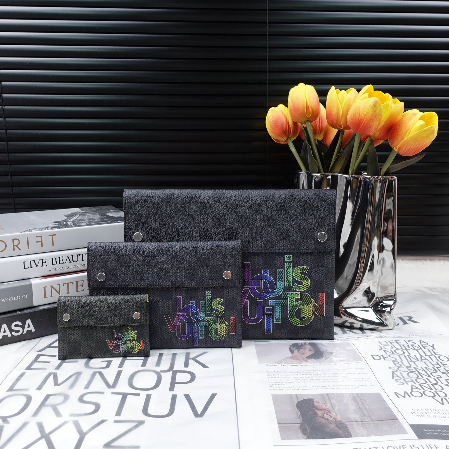 Pre-owned Louis Vuitton Alpha Triple Damier Graphite Coated Canvas Clutch