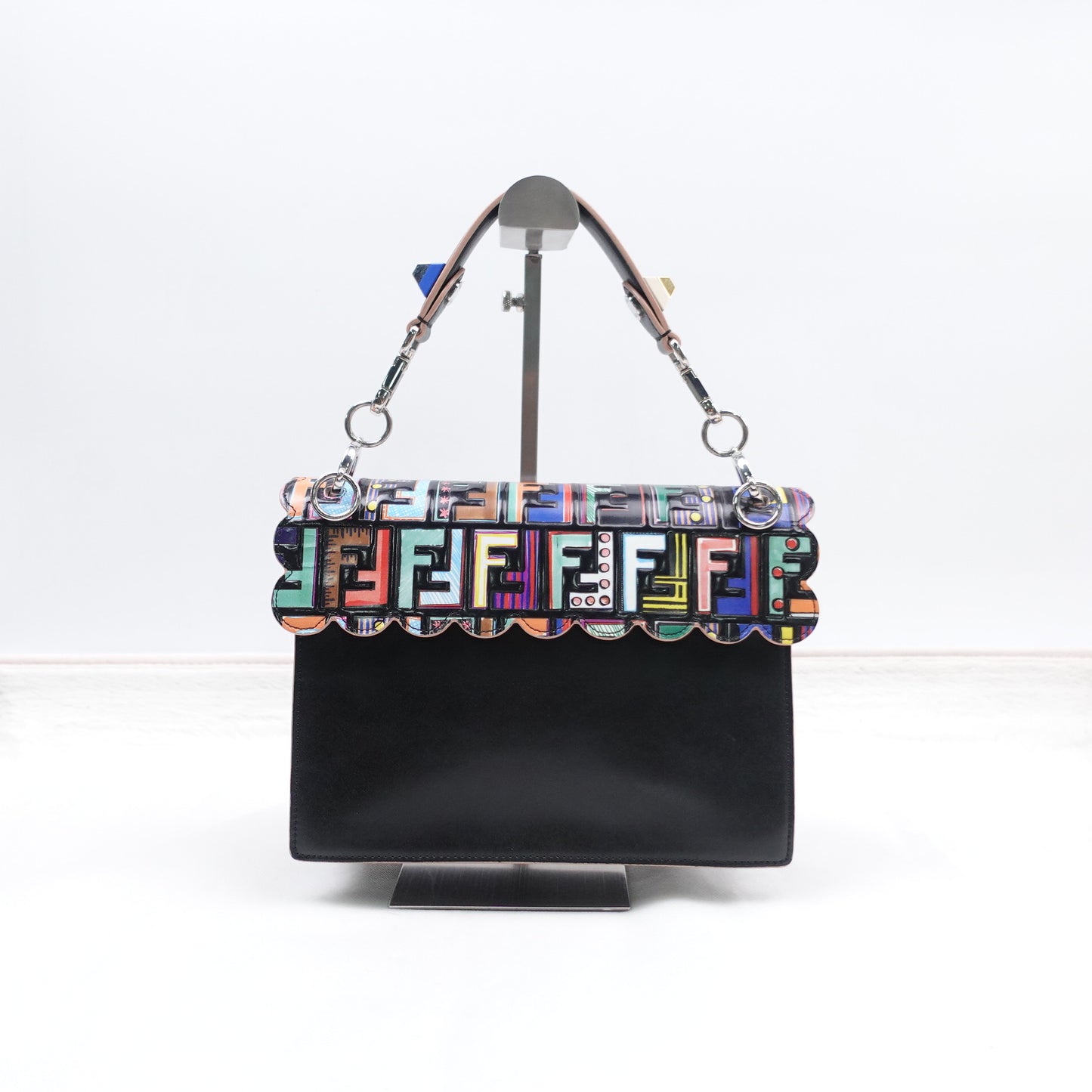 Pre-Owned Fendi KAN I Multicolored Calfskin Shoulder Bag