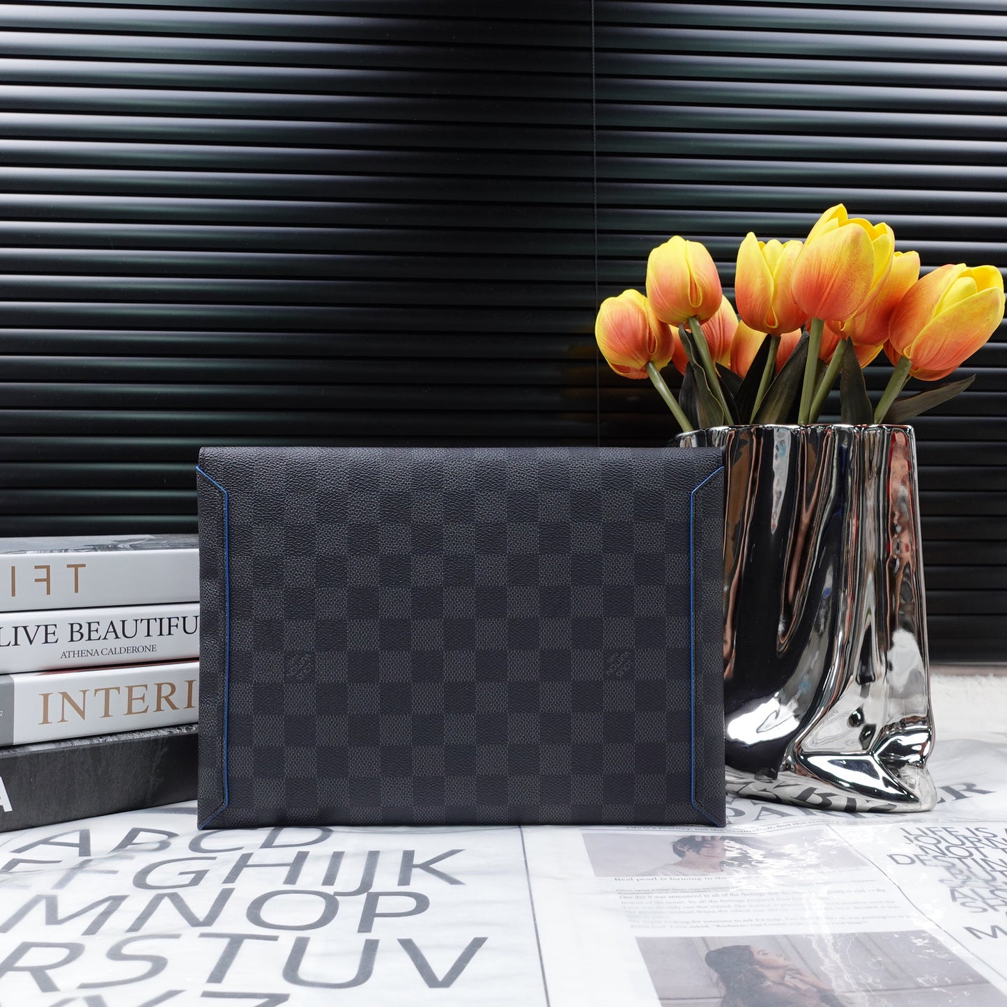 Pre-owned Louis Vuitton Alpha Triple Damier Graphite Coated Canvas Clutch