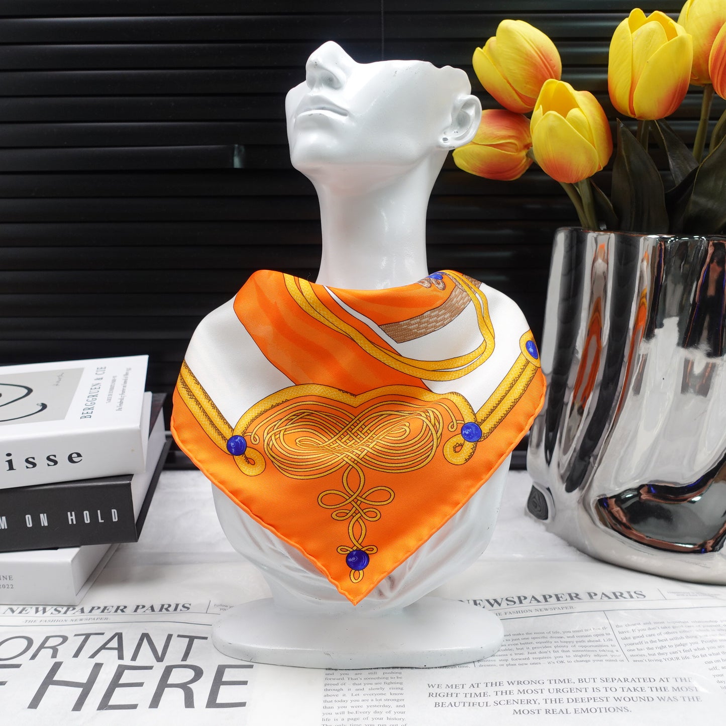 Pre-Owned Hermes Orange Square Silk Scarf