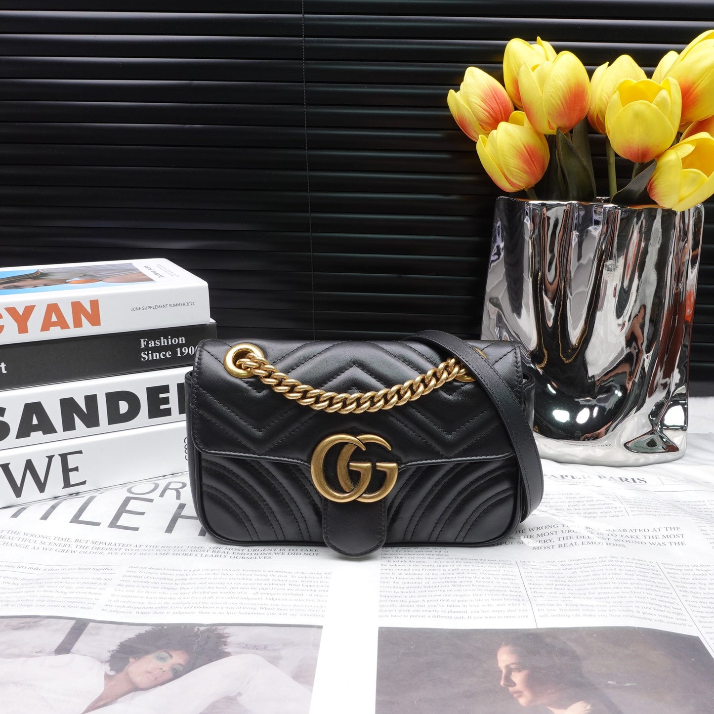 Pre-owned Gucci GG Marmont Black Calfskin Shoulder Bag