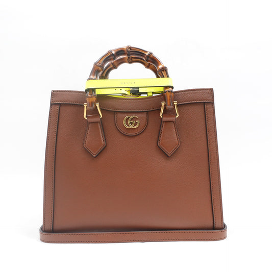 Pre-owned Gucci Bamboo Diana Medium Brown Calfskin Shoulder Bag