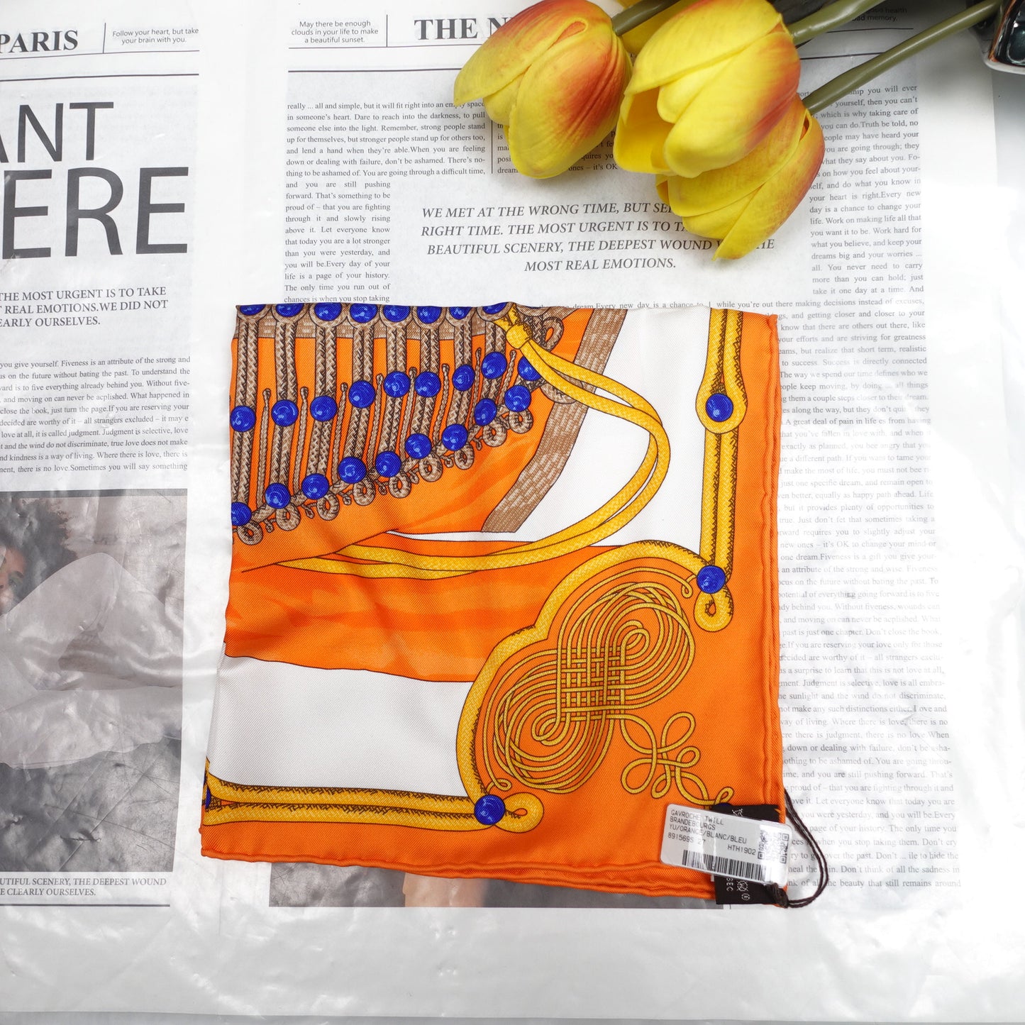 Pre-Owned Hermes Orange Square Silk Scarf