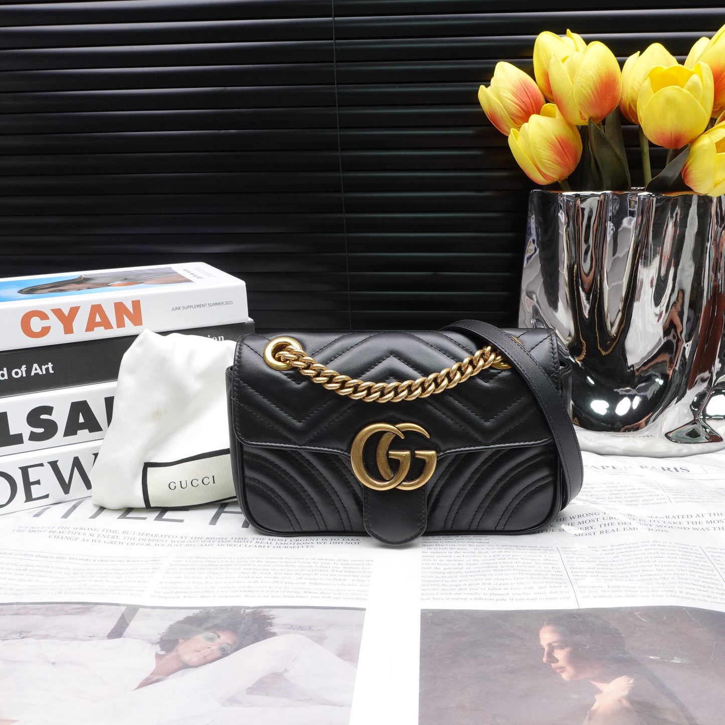 Pre-owned Gucci GG Marmont Black Calfskin Shoulder Bag