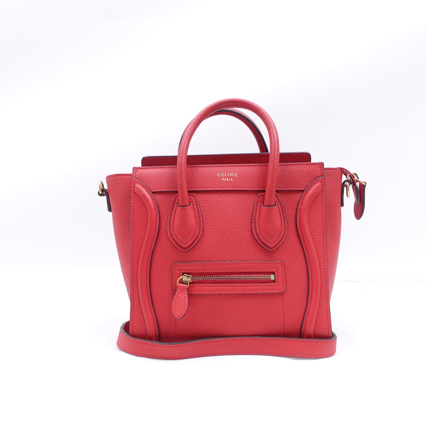 Pre-Owned Celine Luggage Red Calfskin Shoulder Bag