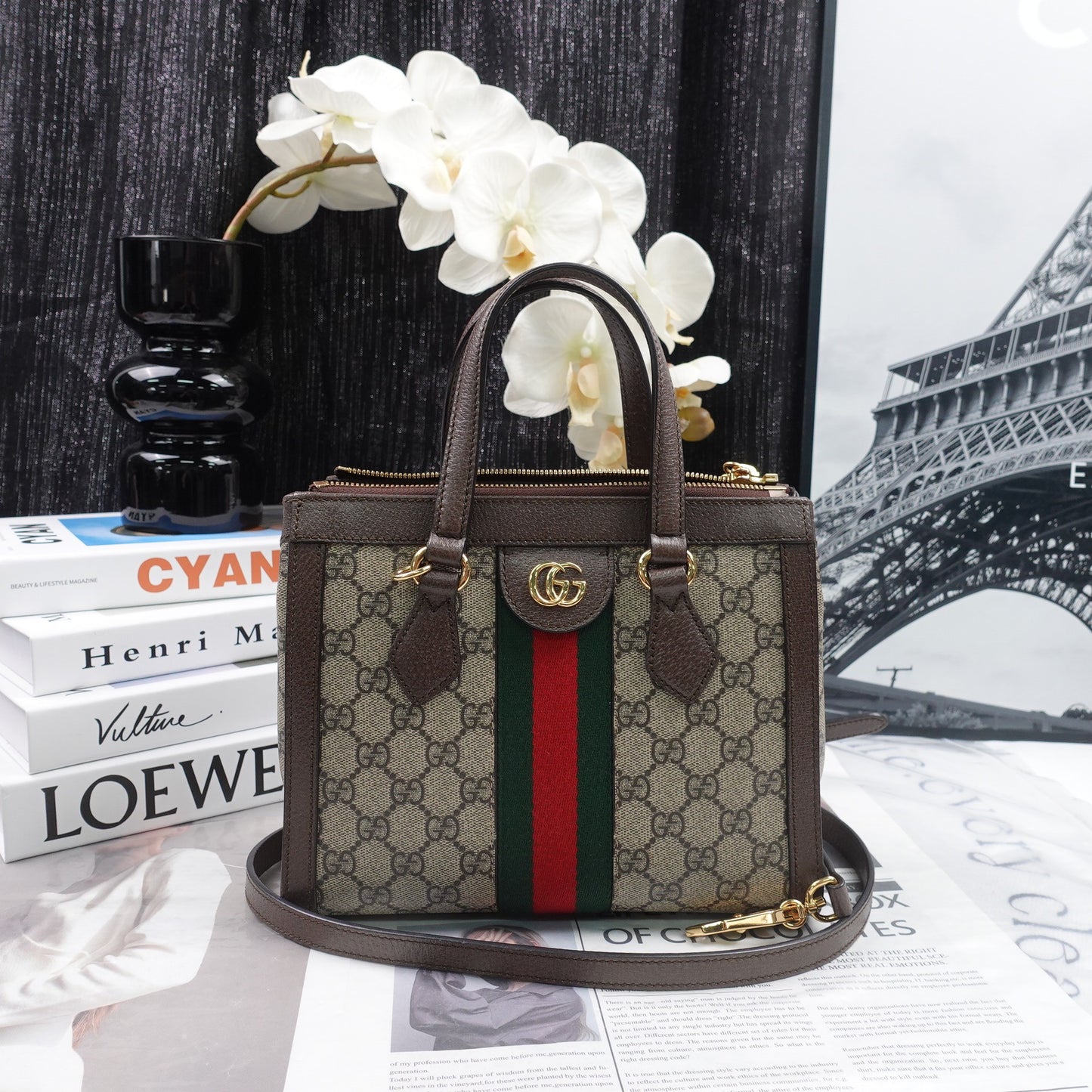 Pre-Owned Gucci Ophidia Brown Coated Canvas Shoulder Bag