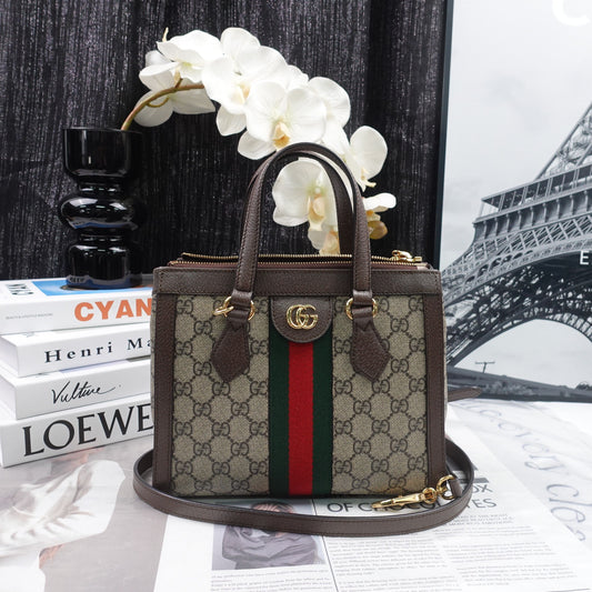 Pre-Owned Gucci Ophidia Brown Coated Canvas Shoulder Bag