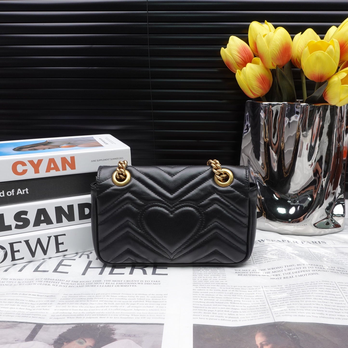 Pre-owned Gucci GG Marmont Black Calfskin Shoulder Bag