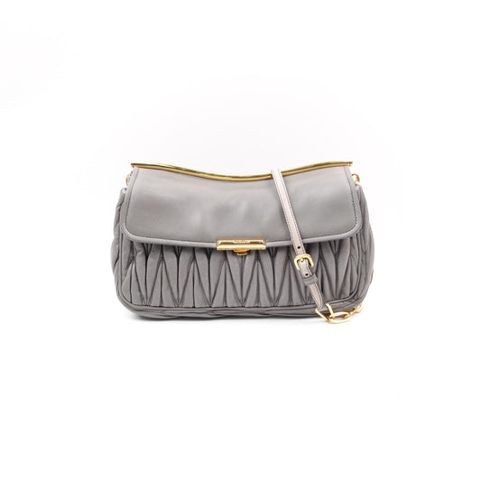 Pre-owned Miumiu Matelasse Grey Calfskin Shoulder Bag