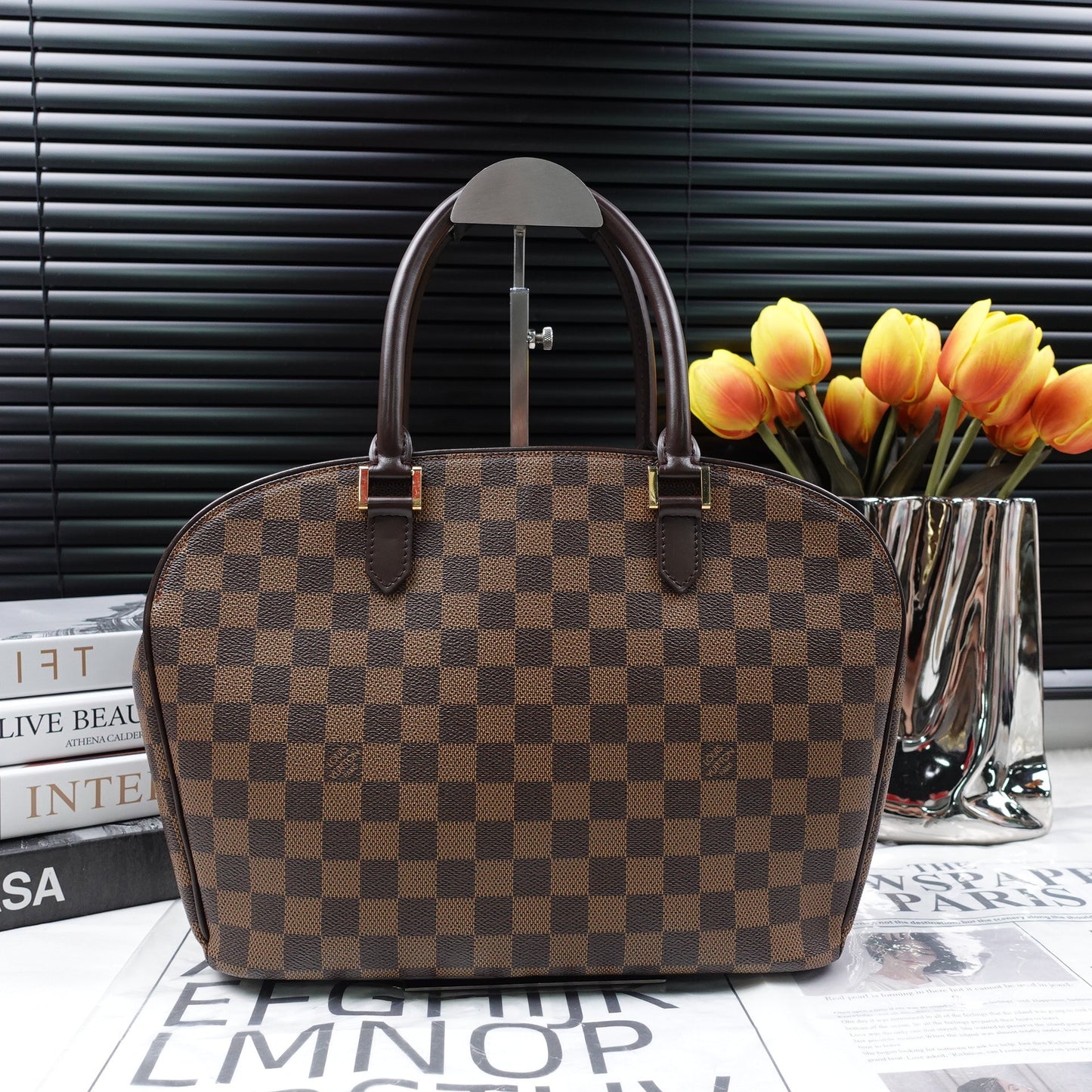Pre-owned Louis Vuitton Sarria Damier Eben Coated Canvas Shoulder Bag