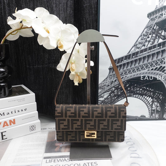 Pre-owned Fendi Baguette WOC Monogram Canvas Shoulder Bag