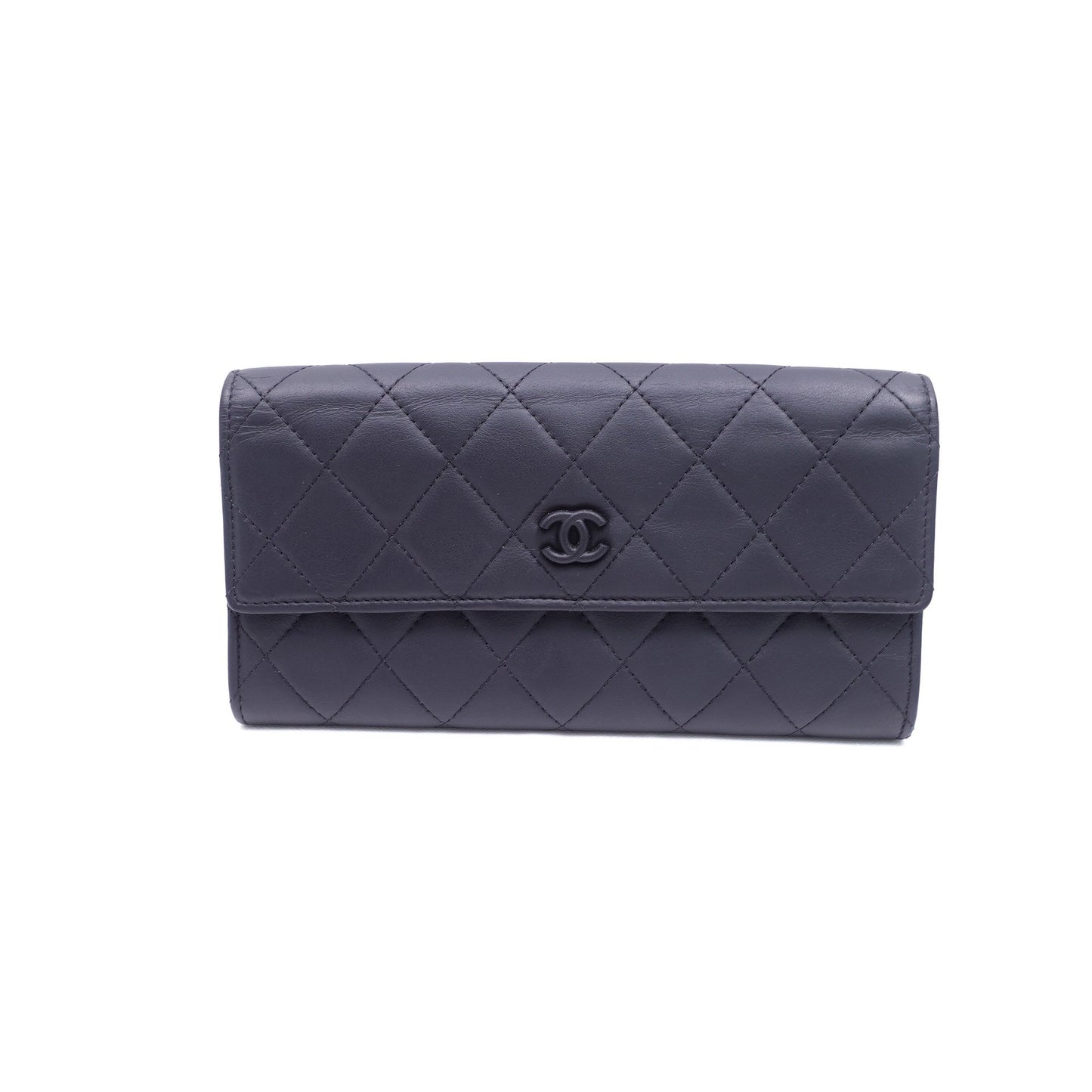 Pre-owned Chanel Black Calfskin Long Wallet