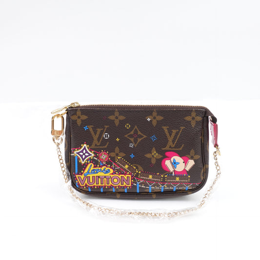 Pre-owned Louis Vuitton Mini Pochette Vivinne Print Monogram Coated Canvas Wristlet