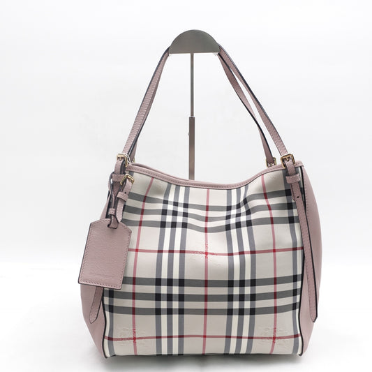 Pre-owned Burberry Haymarket Canterberry Pink Canvas Shoulder Bag