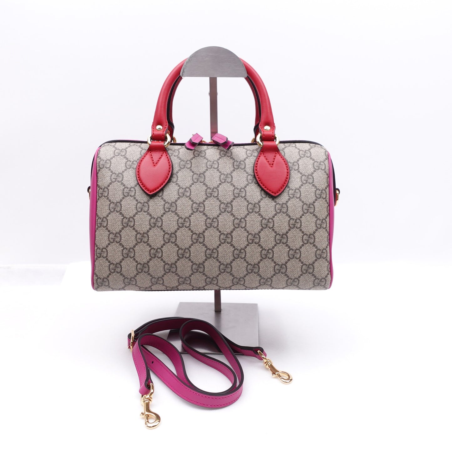 Pre-owned Gucci Boston Monogram&Pink Coated Canvas Shoulder Bag