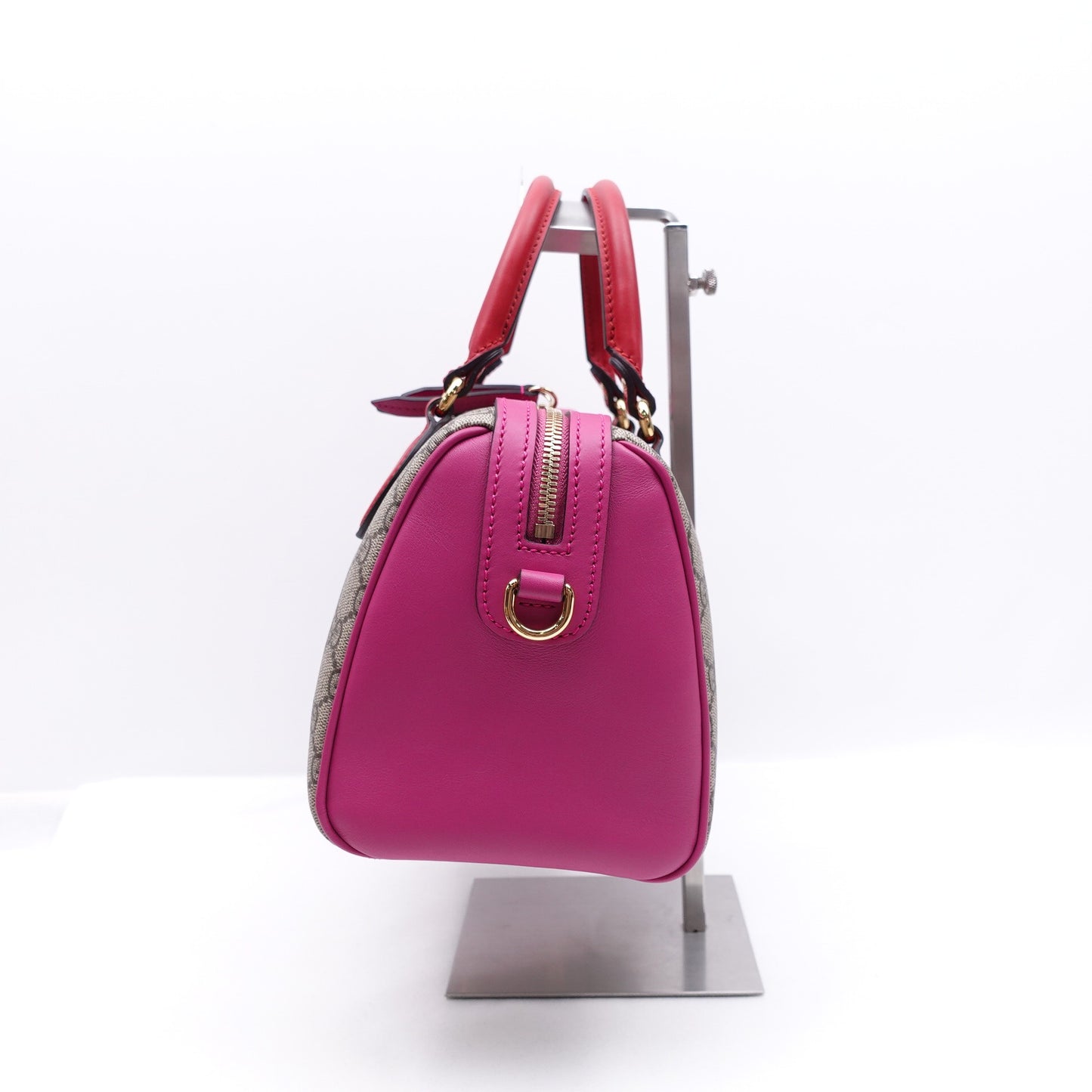 Pre-owned Gucci Boston Monogram&Pink Coated Canvas Shoulder Bag