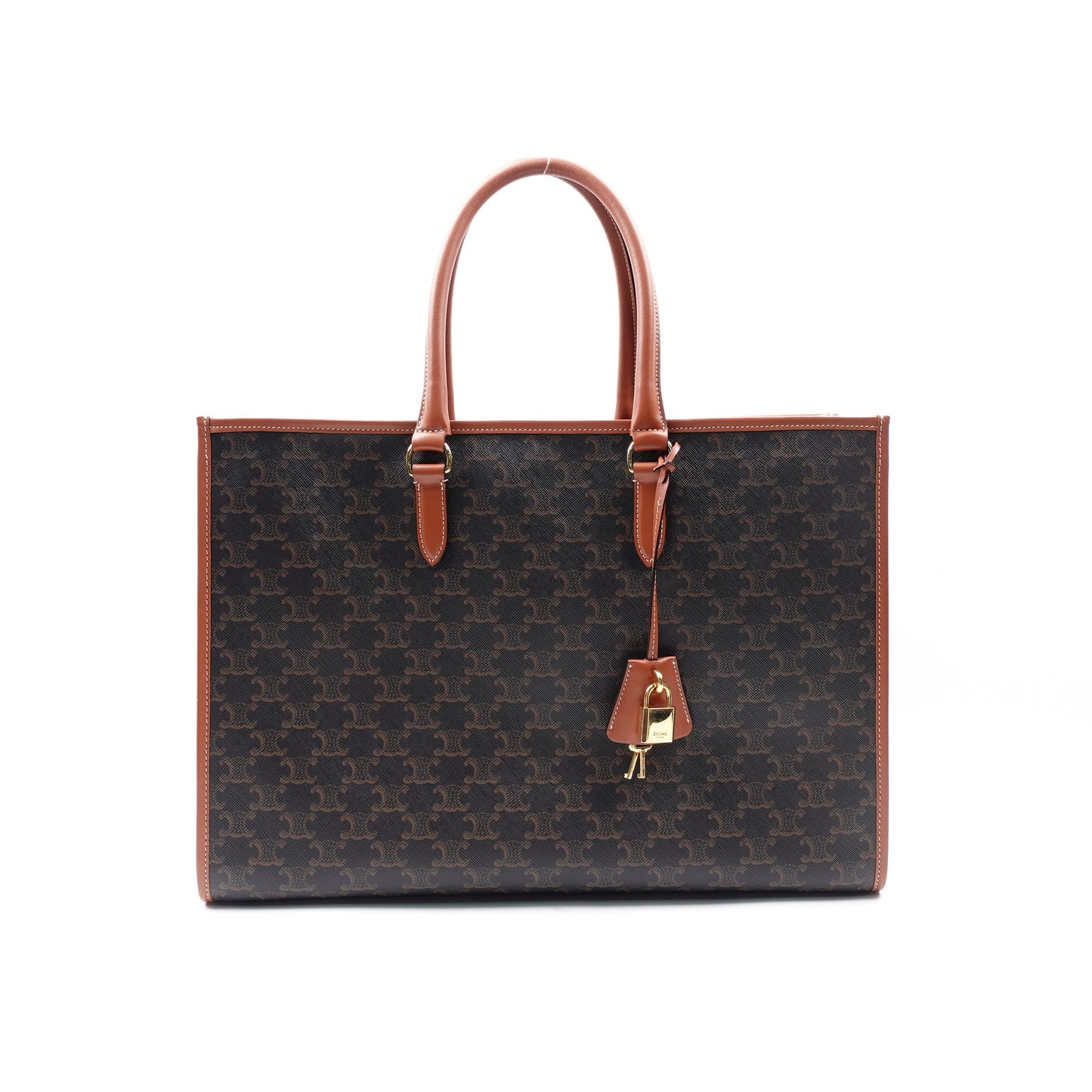 Pre-owned Celine Cabas Triomphe Brown Coated Canvas Tote Bag