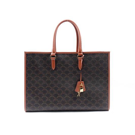 Pre-owned Celine Cabas Triomphe Brown Coated Canvas Tote Bag