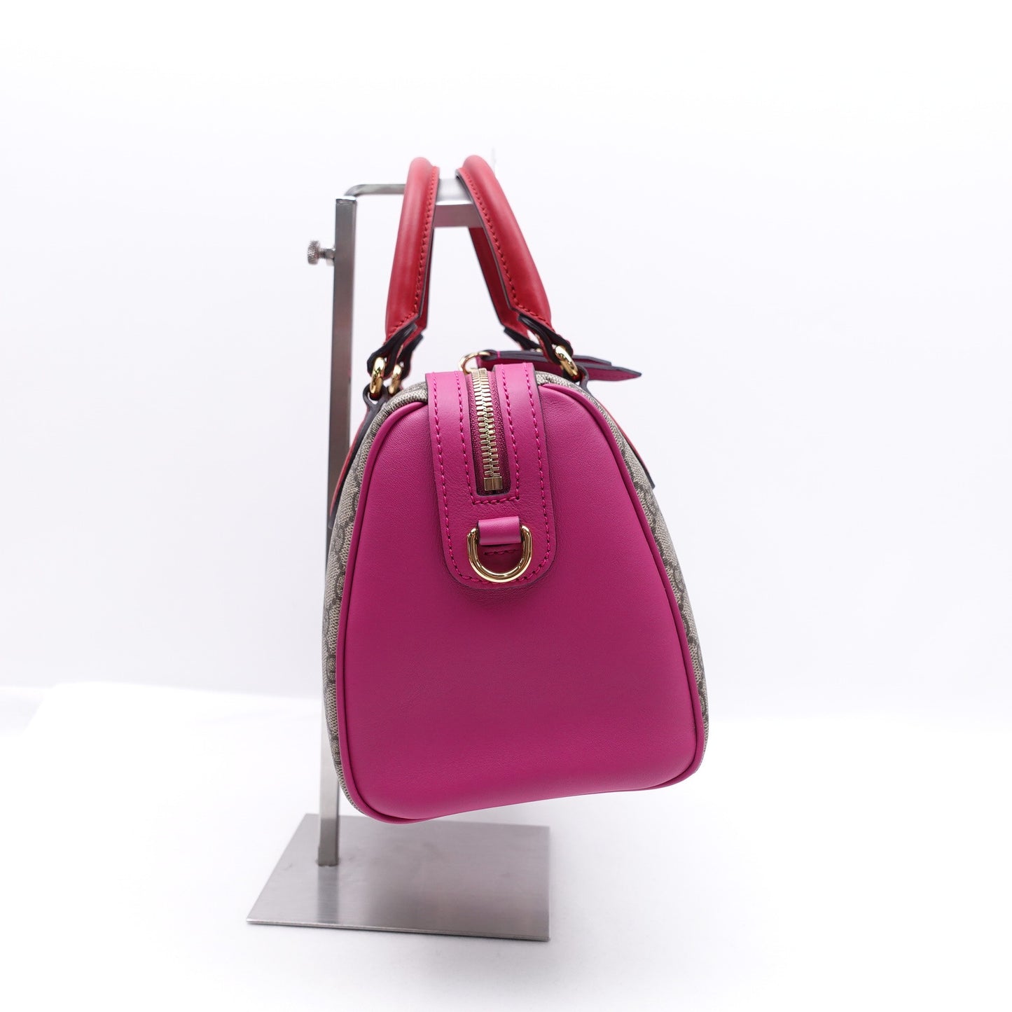 Pre-owned Gucci Boston Monogram&Pink Coated Canvas Shoulder Bag