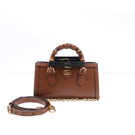 Pre-owned Gucci Diana East and West Brown Calfskin Top Handle Bag