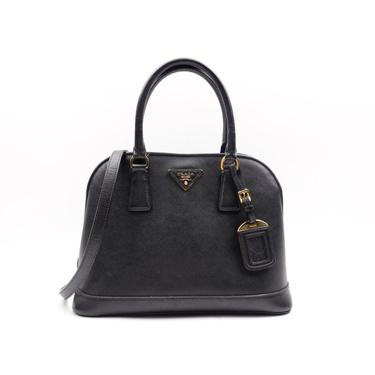 Pre-owned Prada Saffiano Lux Promenade Medium Black Calfskin Shoudler Bag