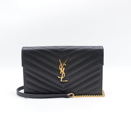 Pre-owned Saint Laurent Envelope Black Calfskin Shoulder Bag&WOC