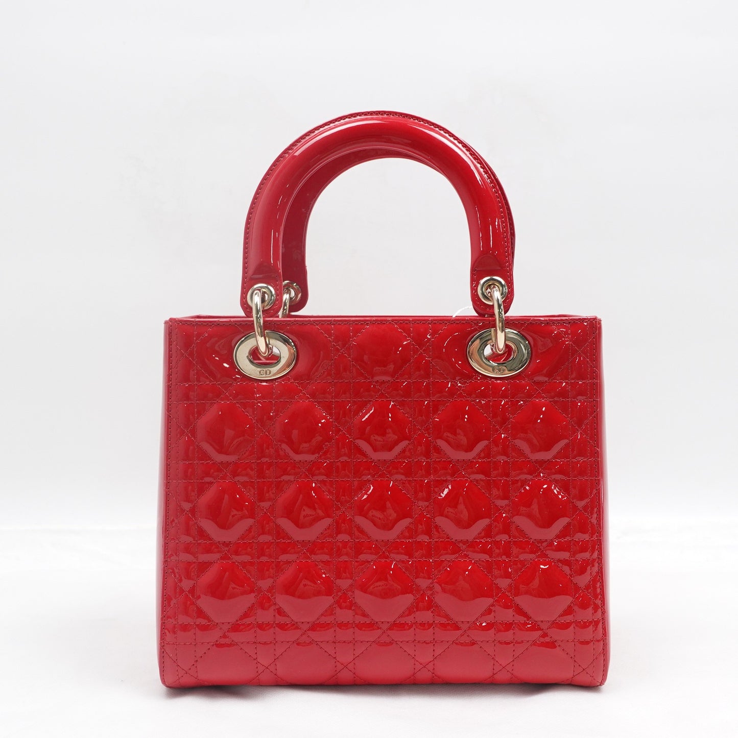 Pre-owned Dior Lady Dior Medium Red Patent Shoulder Bag