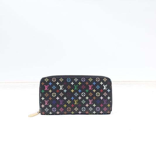 Pre-owned Louis Vuitton Zippy Black Multicolor Coated Canvas Wallet