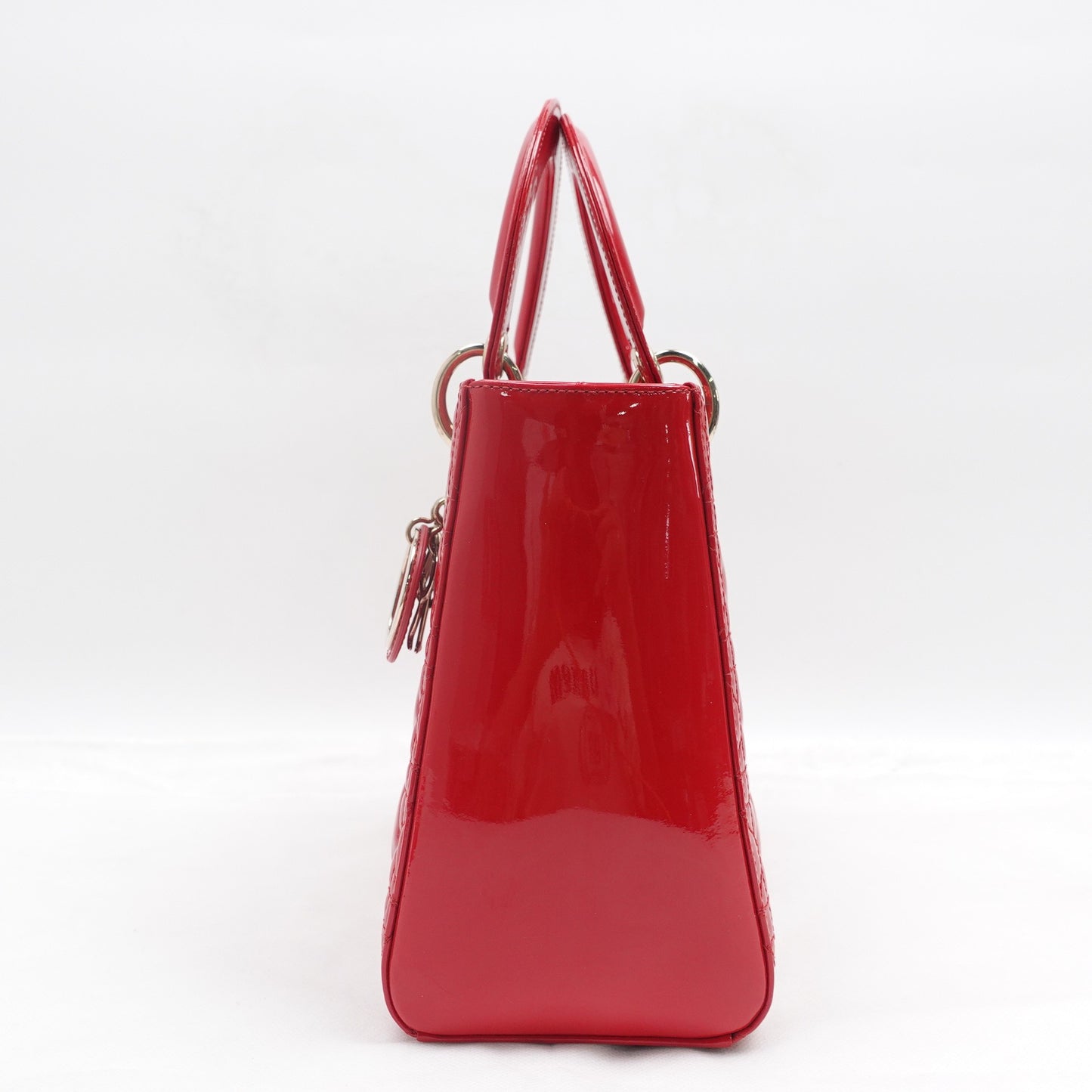 Pre-owned Dior Lady Dior Medium Red Patent Shoulder Bag