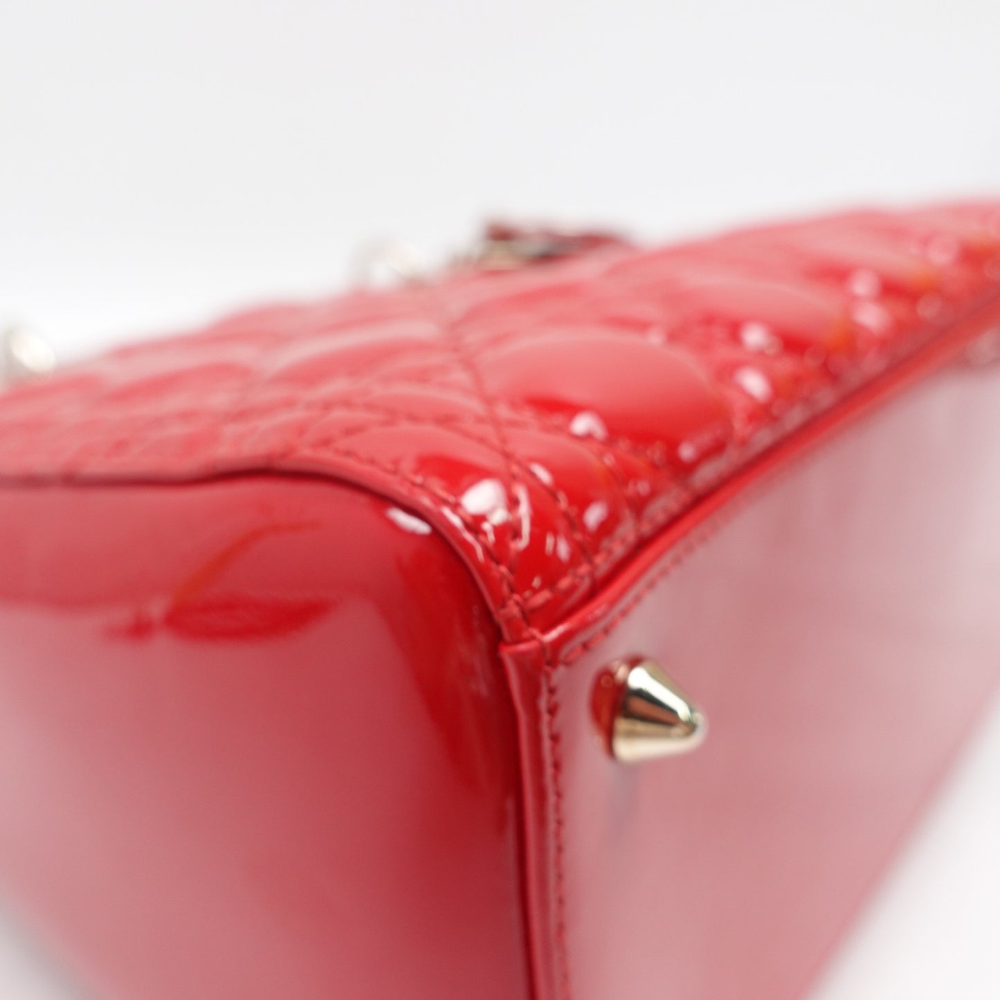 Pre-owned Dior Lady Dior Medium Red Patent Shoulder Bag