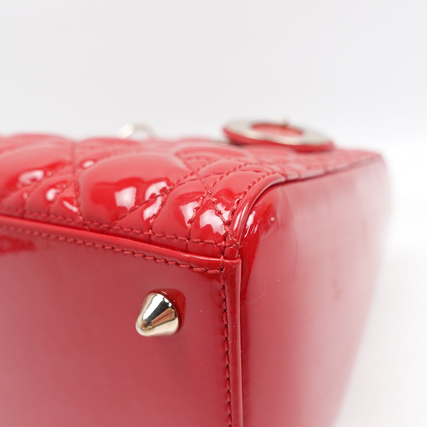 Pre-owned Dior Lady Dior Medium Red Patent Shoulder Bag